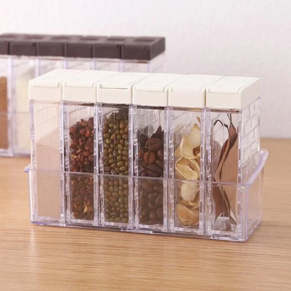 6pcs/set Spice Seasoning Box PP Salt Pepper Jars Box for Kitchen Spice Storage Organizer Box Home Organization