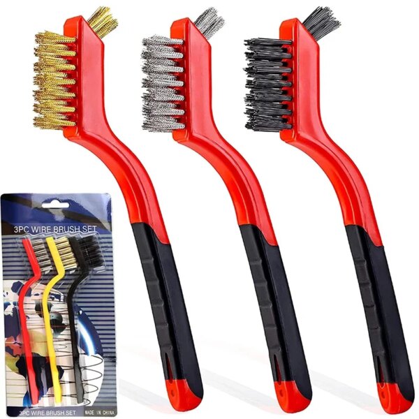 7 Inches Stainless Steel  Brush Brass Cleaning Brush Polishing Rust Remover Metal Wire Burring Cleaning Tool Family 3-piece set