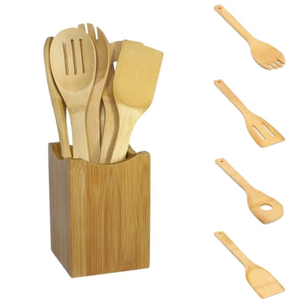 7 Piece Cooking Utensil Set Wooden Cooking Spoons And Spatulas, Kitchen Tools For Nonstick Pan And Cookware