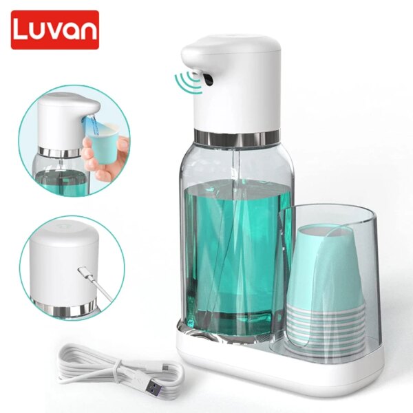 750ML Automatic USB Charging Mouthwash Dispenser with Cups Mouth Wash Storage Bottle Bathroom Accessories Soap Liquid Container