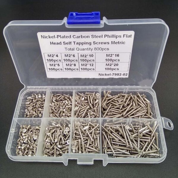 800Pcs M2 Stainless Steel Self Tapping Screw Assortment Kit Lock Nut Wood Thread Nail Screw Sets Wood Screw