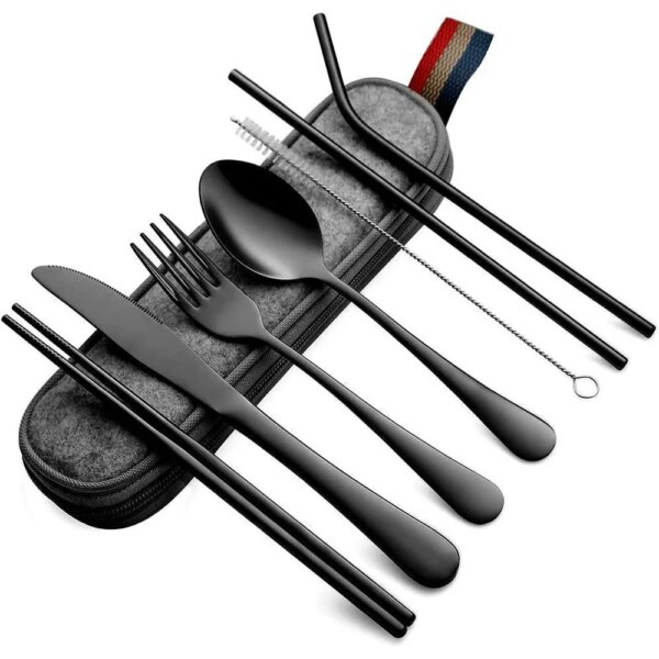 8PCS Portable Cutlery Single Box Suitable For Outdoor Picnic Travel Students Dinnerware Chopsticks Fork Spoon Knife Easy To Take