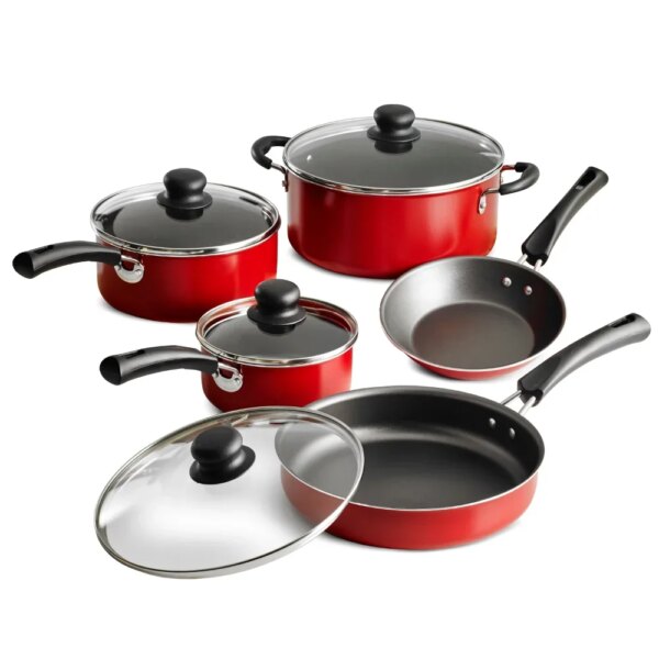 9-Piece Non-stick Cookware Set, Red 2023 NOW.