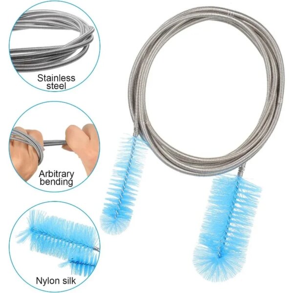 90cm/155cm/200cm Spring Brush Aquatic Fish Tank Pipeline Cleaning Brush Nylon Pipeline Cleaning Brush Filter Cleaning Brush