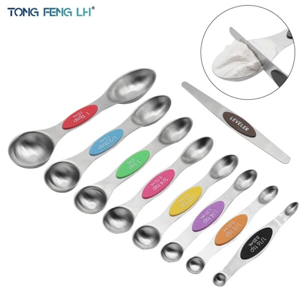 9Pcs/Set Measuring Scoop with Scale Stainless Steel Double Head Measuring Spoons Set Kitchen Tools