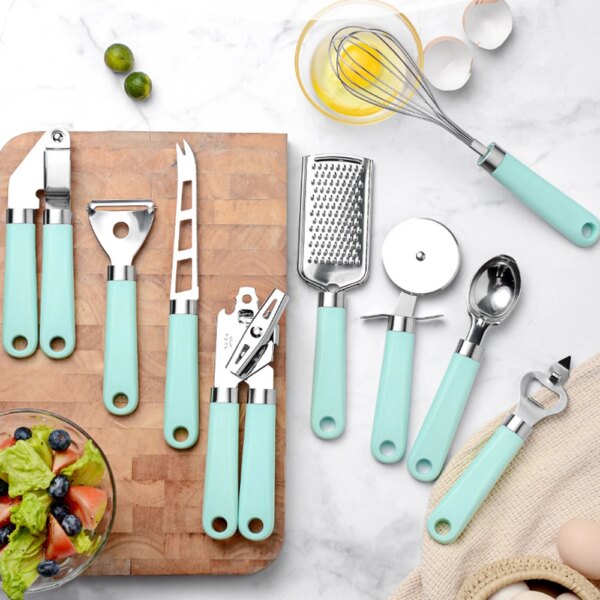 9Pcs Stainless Steel Baking Set Peeler Pizza Cheese Garlic Press Grater Whisk Plastic Handle Kitchen Tool Kitchen Accessories