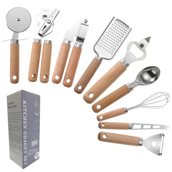 9pcs Stainless Steel Multifunctional Kitchen Tools Peeler Can Opener Pizza Cutter Grater Kitchen Accessories Set Kitchen Gadgets