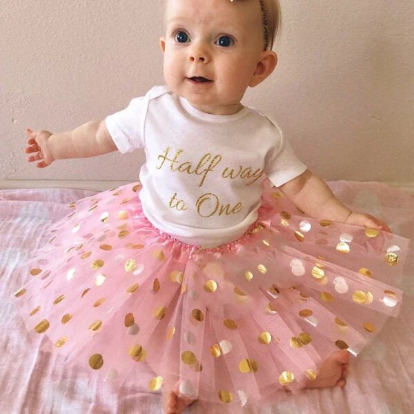 Baby Girl 6 Month Outfit Suits Girls Six Months Pink and Gold Halfway To One Bodysuit and Tutu 2pcs Set 6 Months Tutu Set Gift