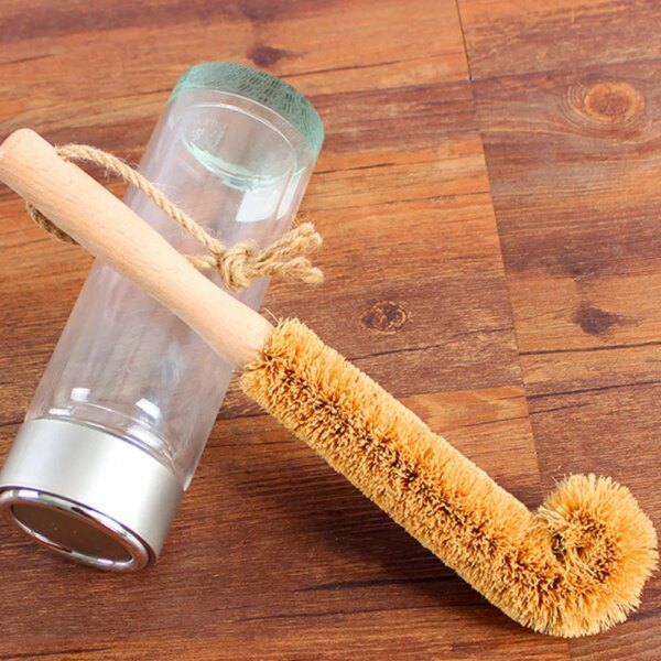 Bamboo Wood Coconut Palm Kitchen Cleaning Brush Long Handle No Dead Corner Glass Bottle Dish Cup Brush Household Cleaning Tools