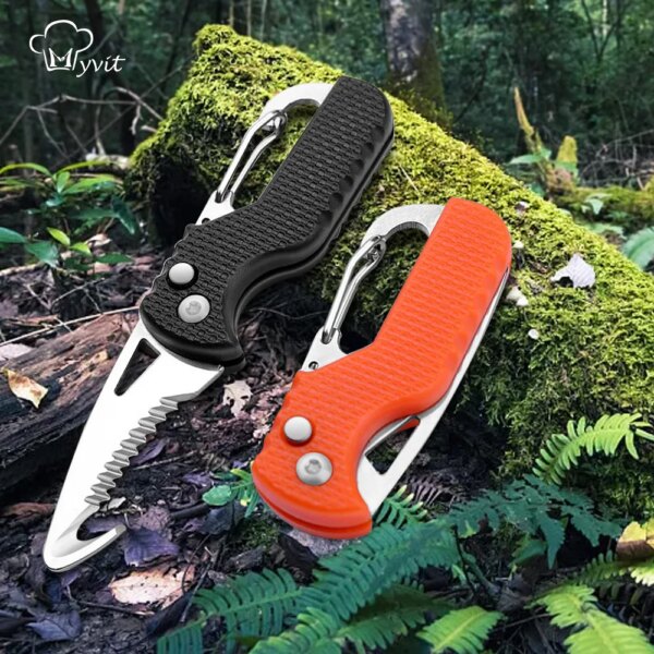 Camping Knife Multifunctional Knife Portable Serrated Hook Open Express Parcel Small Pocket Box Strap Cutter Emergency Survival