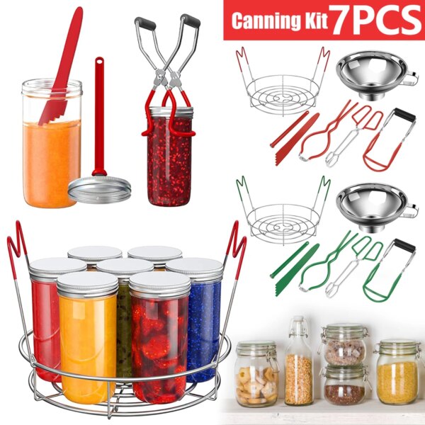 Canning Supplies Starter Kit 7PCS Canning Tools Set with Stainless Steel Rack Wide Mouth Funnel Jar Lifter Kitchen Accessories