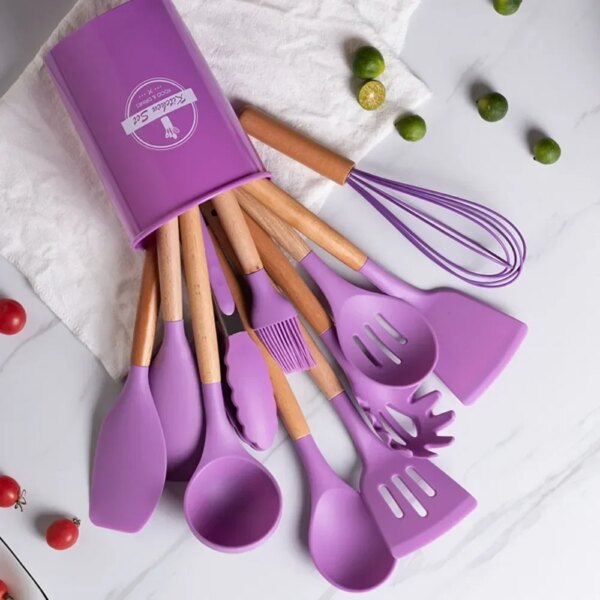 Carote Cookware Set Wooden Handle Kitchenware Cooking Shovel Non Stick Silicone Kitchenware 12Pcs Tool Kitchen Baking Utensils