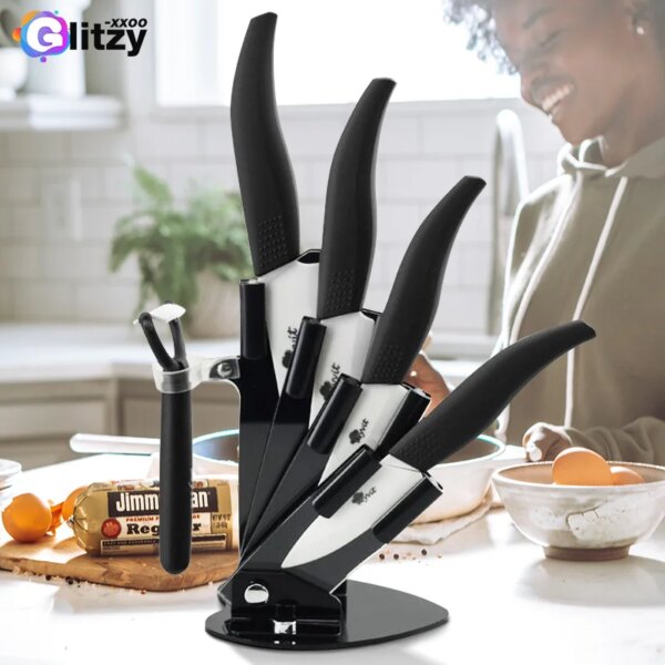 Ceramic Knife Set for Kitchen 3 4 5 6inch Pro Chef Knife Serrated Bread Knives Househeld Fruit Slicing Cooking Tools with Covers