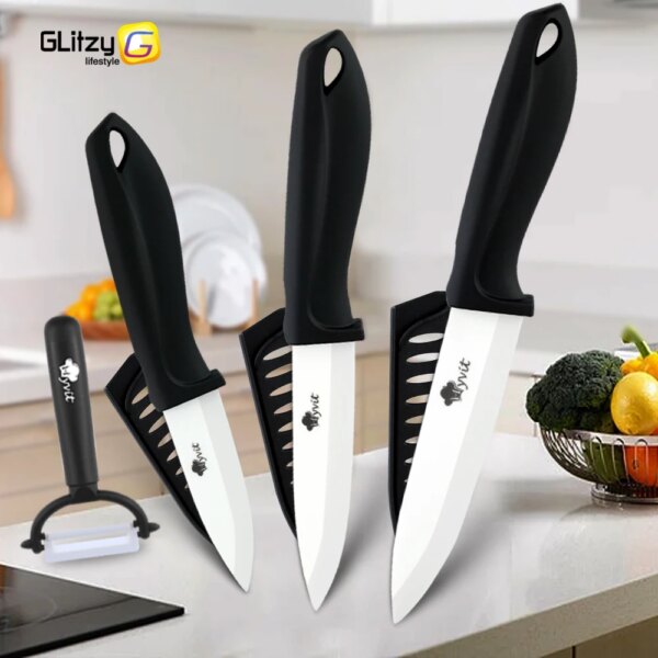 Ceramic Knife Set of Kitchen Knives Serrated Bread Chef Knife Fruit Peeler Slicing Vegetable Cutter Bread White Zirconia Blades