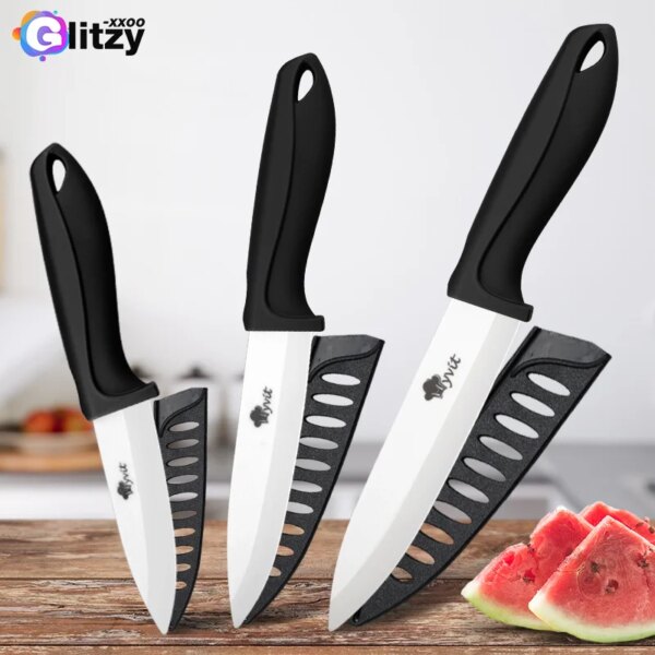 Ceramic Knives Set for Kitchen Chef Knife 3 4 5 6 inch Sharp White Blade Fruits Vegetable Household Utility Slicing Tools Peeler