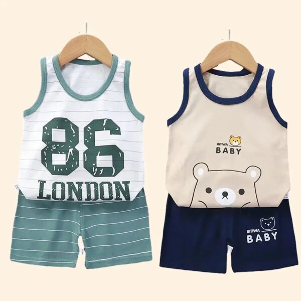 Children Sets Kids Clothes Boys Girls Vest Suit  Summer Children's Clothing baby Cotton T-Shirts Shorts Tank Top Sleeveless