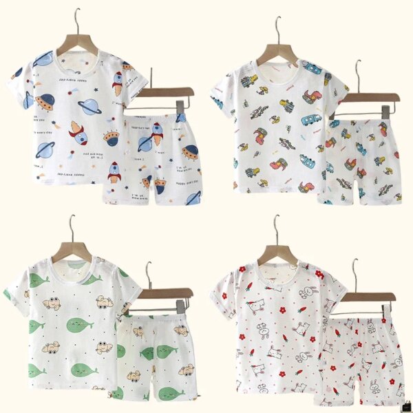 Children's Clothing Summer Short Sleeve Home Sleepwear Children Sets Kids Clothes Boy Girl T-shirt shorts Cotton Suit Baby