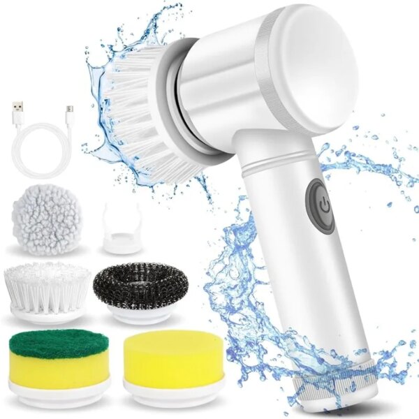 Coldless Electric Spin Scrubber,Bathroom Cleaning Brush Power Scrubber with 5 Replaceable Brush Heads, Electric Cleaning Brush