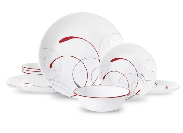 Corelle Splendor White and Red Round 12 Piece Dinnerware Set