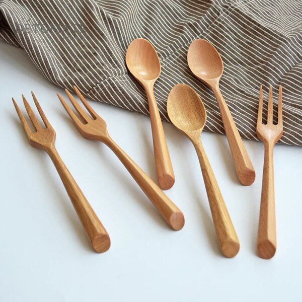 Creative Natural Wooden Spoon Set Portable Eco-friendly Fork Tableware Cutlery Sets Travel Dinnerware Suit Simple Kitchen Tools