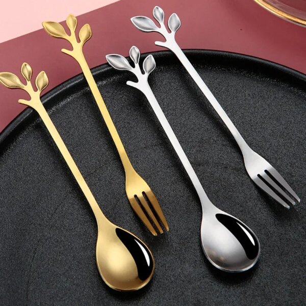 Creative Stainless Steel Spoon Branch Leaves Spoon Fork Coffee Spoon Christmas Gifts Kitchen Accessories Tableware Decoration