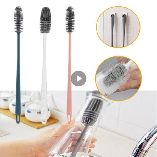 Cup Brush Milk Bottle Cleaning Brush Silicone Long Handle Glass Cup Cleaner Water Bottles Cleaner Kitchen Cleaning Accessories