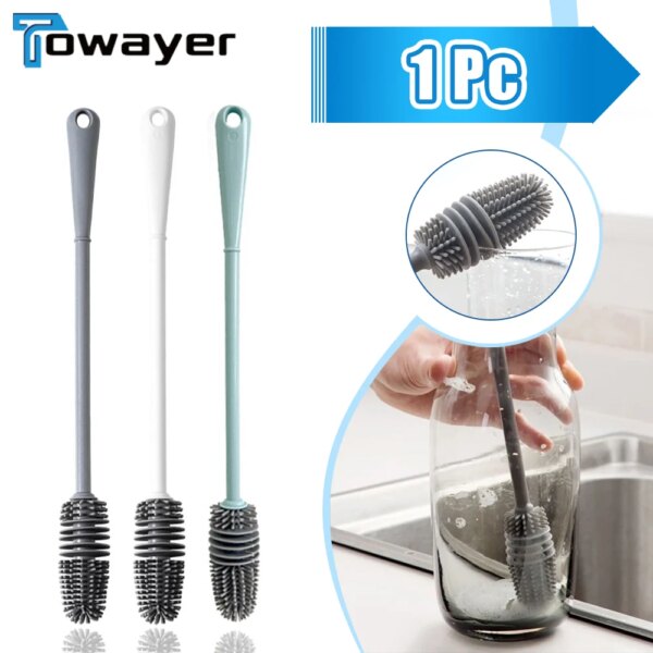 Cup Brush Silicone Cup Scrubber Glass Cleaner Bottle Thermos Cleaning Brushes Long Kitchen Handle Feeding Bottle Washing Tool