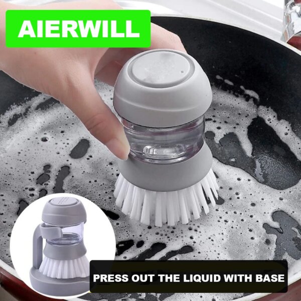 Dispensing Palm Scrub Brush Drip Tray Lazy Dish-Washing Scrub with Soap Dispenser Non-Stick Oil Kitchen Cleaning with Holde