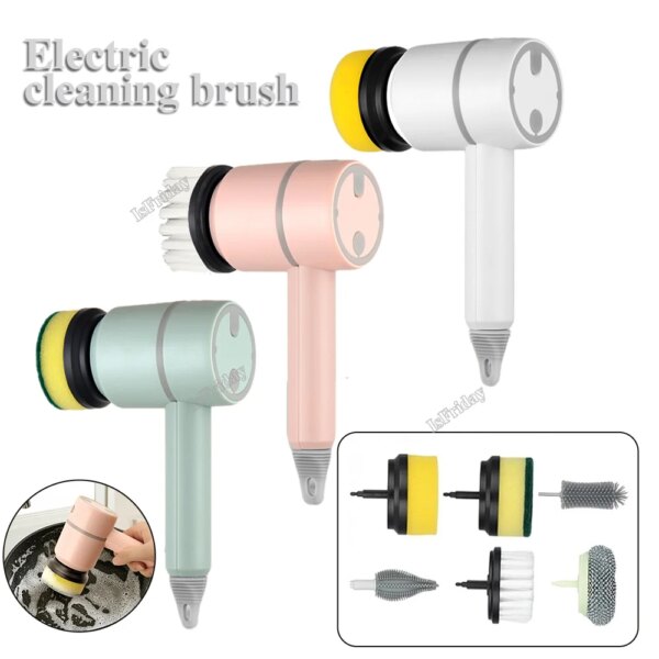 Electric Cleaning Brush Power Spin Scrubber Household Cleaning Brush Kitchen Dishwashing Bathroom Toilet Window Cleaning Tool