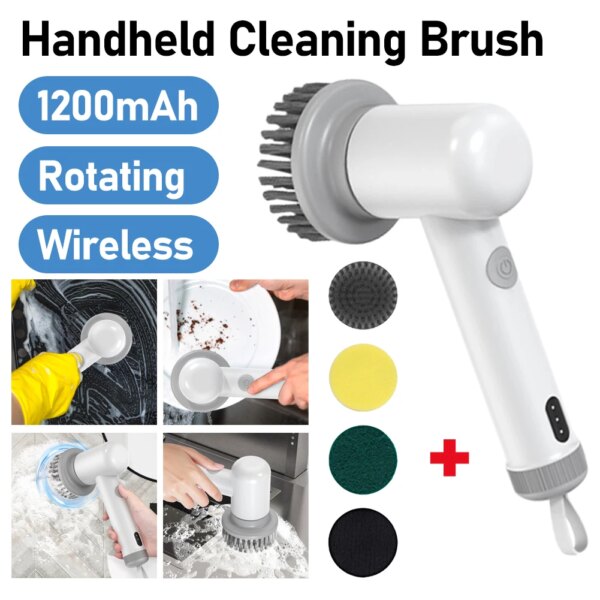 Electric Handheld Scrubber Bathtub Sink Bathroom Kitchen Tile Clean Brushes Washing Tool Drill Brush Set with Replaceable Heads