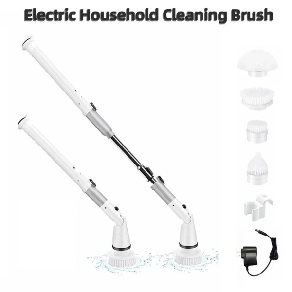 Electric Spin Cleaner Cordless Cleaning Brush with 4 Replaceable Heads Shower Scrubber For Bathtub Tile Sink Bathroom Kitchen