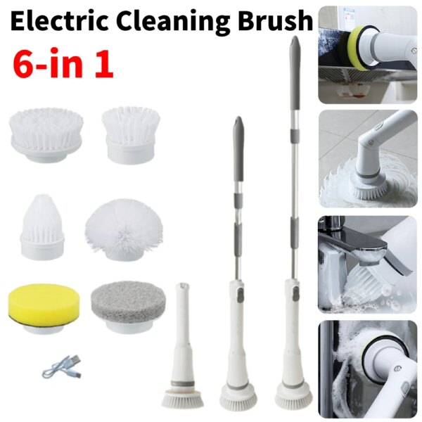 Electric Spin Scrubber Long Handle Cleaning Brush 2 Rotating Speeds Electric Wireless Charging Brush Cleaning Heads Home Cleaner