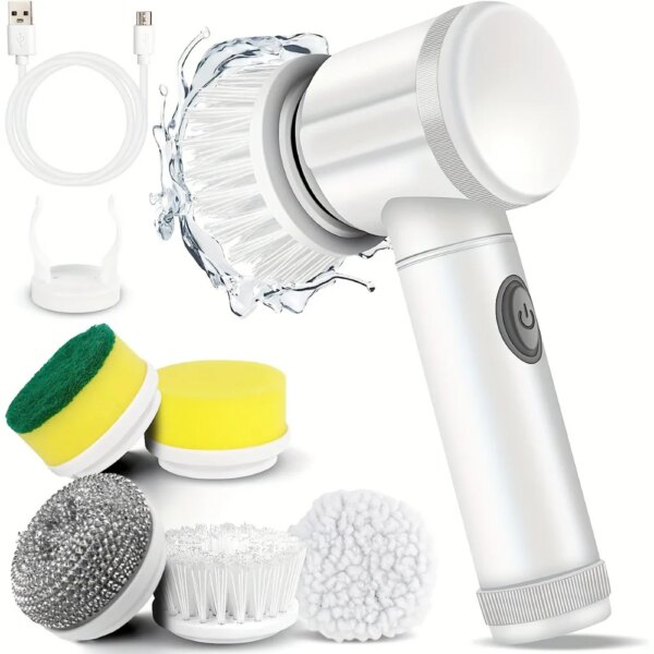 Electric Spin Scrubber With 5 Replaceable Brush Head Power  Electric Cleaning Brush Handheld Rechargeable Shower Scrubber