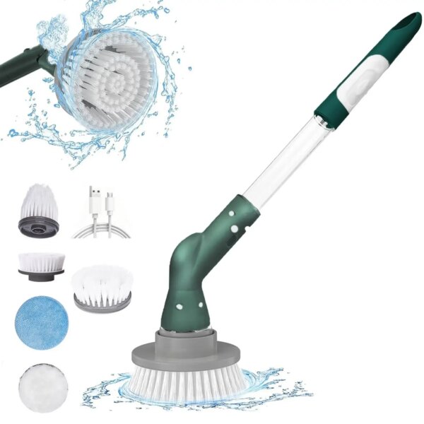 Electric Spin Scrubbers Cordless Spin Scrubbers With 5 Replaceable Brush Heads And Adjust Extension Handle Power Cleaning Brush