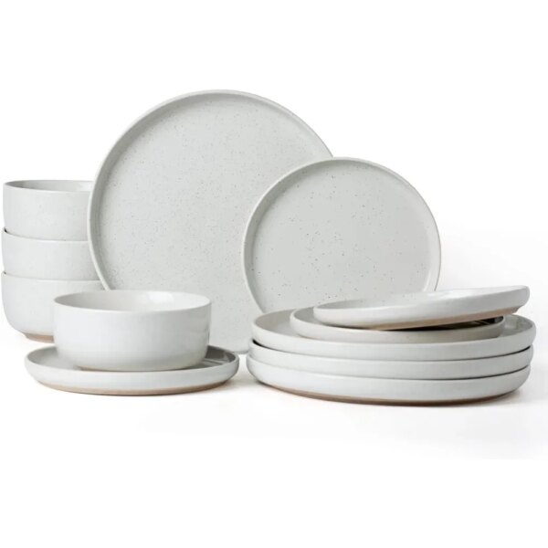 Famiware Plates and Bowls Set, 12 Pieces Dinnerware Sets, Dishes Set for 4, White