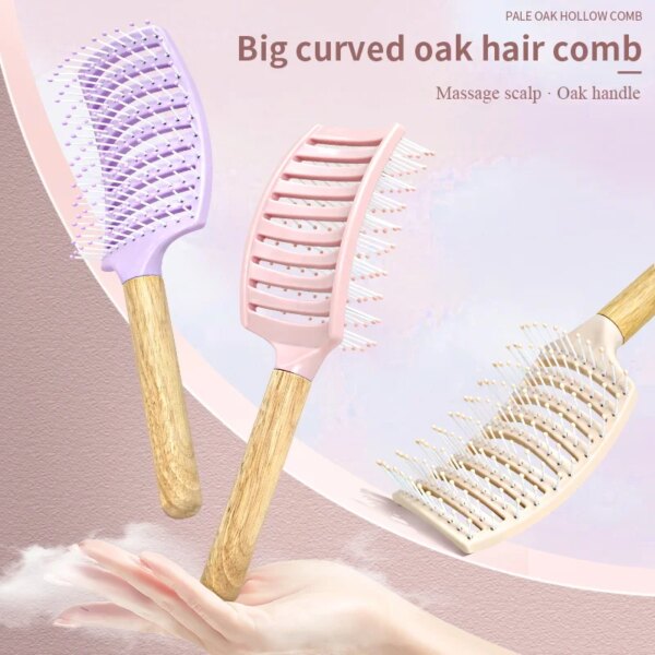 Fluffy Ribs Large Curved Comb For Women's Long Hair Anti-static Hollow Comb Curling Comb Salon Special Hair Styling Tool