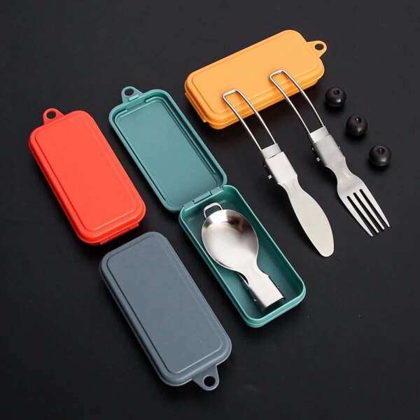 Foldable Camping Spoon Fork  Flatware Camping Utensil Set Folding Picnic Cutlery Utensil Spoon Fork Set Comes With Storage Box