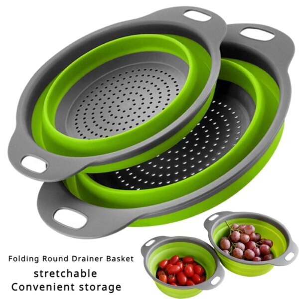 Foldable Strainer Basket Kitchen Storage Tool Foldable Drainer Silicone Foldable Drain Basket Fruit and Vegetable Washing Basket