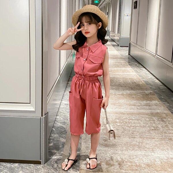 Girls Summer Clothes Solid Color Vest + Short Set For Girl Sleeveless Kids Girls Clothes Teenage Girl Clothings 6 8 10 12