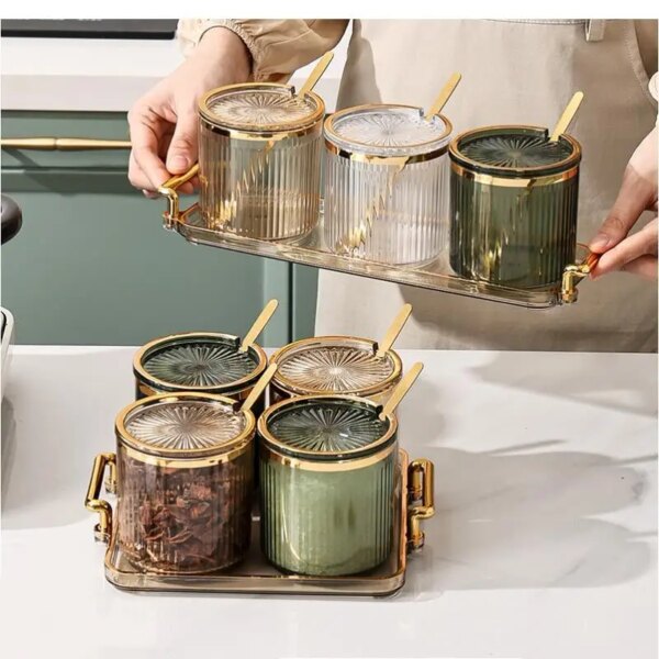 Gold Acrylic Stripe Seasoning Jar Set Household Sugar Bowl Airtight Storage Jar Kitchen Supplies Storage Bottle Grain Dispenser