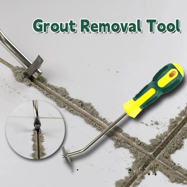 Grout Removal Tool, Tungsten Steel Caulking Cleaner Scraper Scrubber Brush Tile Joint Cleaning Hand Tool with Hex Spinner