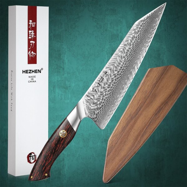 HEZHEN 8.3 Inch Chef Knife 73 Layers Damascus Steel Kitchen Knife Cooking Cutlery Powder Steel 14Cr14MoVNb Core Kitchen Tools