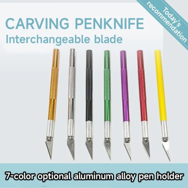 Hand Carving Knife 6 Colors Two 40 Blades Rubber Stamp Paper Cutter Leather Craft Cutting Tools Artwork Carving Finishing Tools