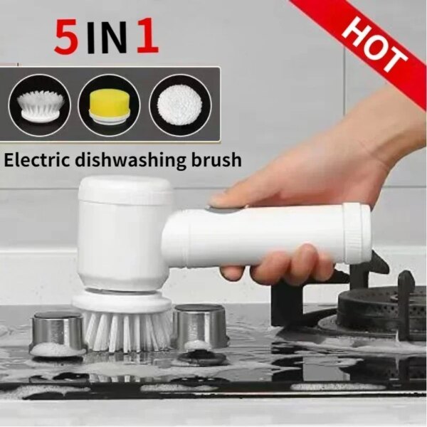 Hand Held Electric Washing Brush Kitchen Dishwasher Bathtub Scrubbe 5in1 Multi Purpose Household Cleaning Polishing Tools Hot