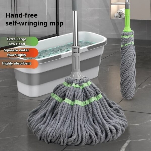 Household hands-free retractable hand washable lazy spin mop absorbs water and squeezes magic mop