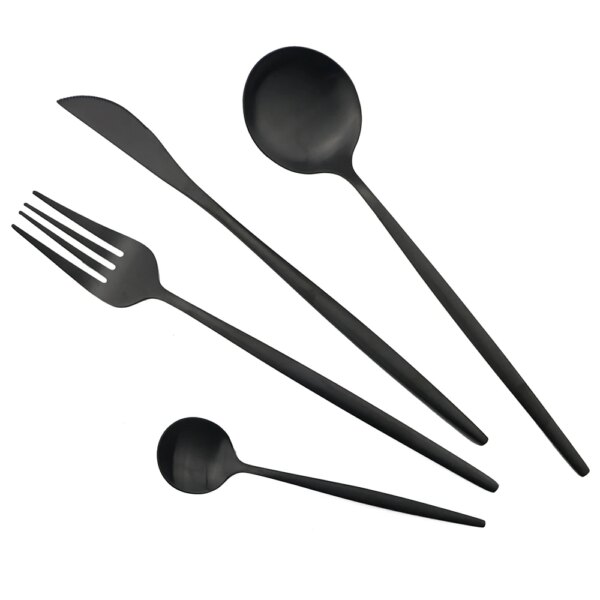 JANKNG Black Matte Cutlery Set Knife Fork Spoon Dinner Set Kitchen Silverware Flatware Tableware Stainless Steel Dinnerware Set