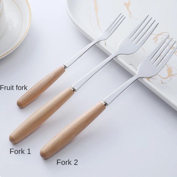 Japanese-style Fork Spoon Western Food Steak Knife Stainless Steel Tableware Wooden Handle Soup Spoon Dinning Room Tableware