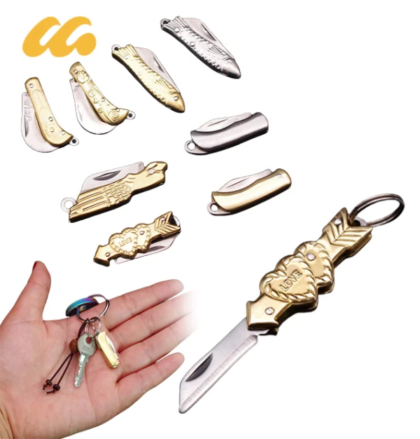 Key Chain Stainless Steel Mini Knife Open Express Portable Knife Manual Brass Folding Knife Multiple Types Sharp Unpacking Knife