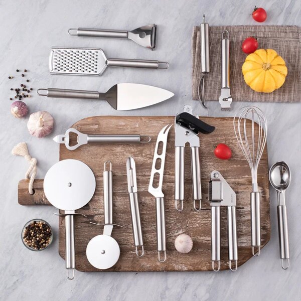 Kitchen Accessories Stainless Steel Kitchen Set Egg Beater Garlic Press Peeler Baking Supplies  Cooking Tools