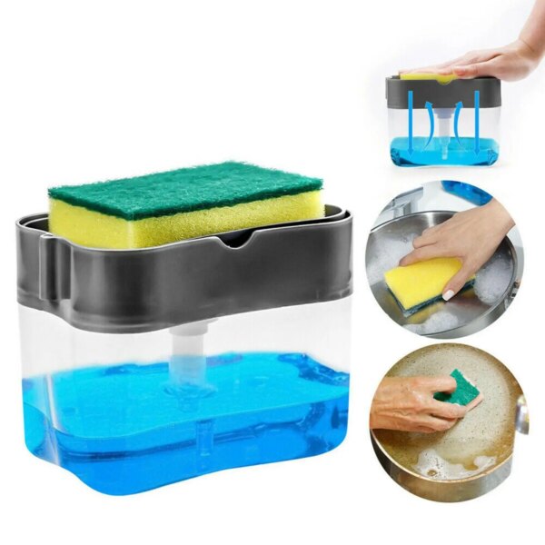 Kitchen Brush Cleaning Se men  Box Automatic Liquid Adder Press Automatic Liquid Outlet Box Scouring Pad Dishwashing Brush Soap